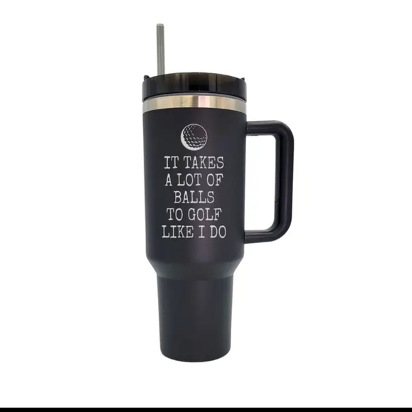 40 Oz. It Takes A Lot Of Golf Balls Handled Cup With Straw - Picture 1 of 1